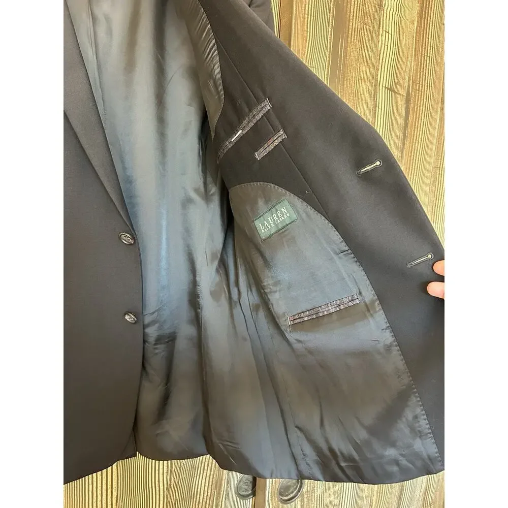 Ralph Lauren Macys 44‎ Men’s 100% Wool 2-Button Blazer Sport Suit Jacket Black